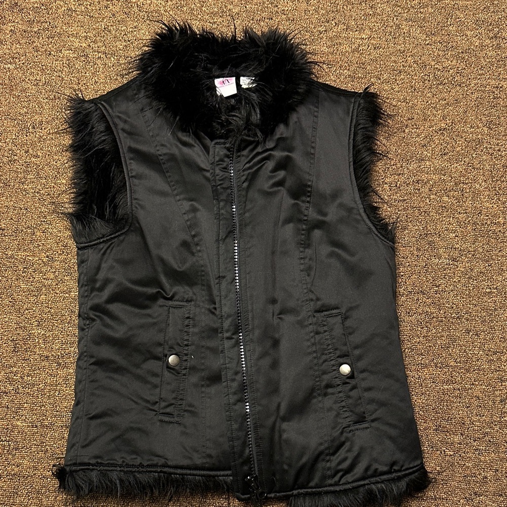 Black Satin Faux Fur Jacket